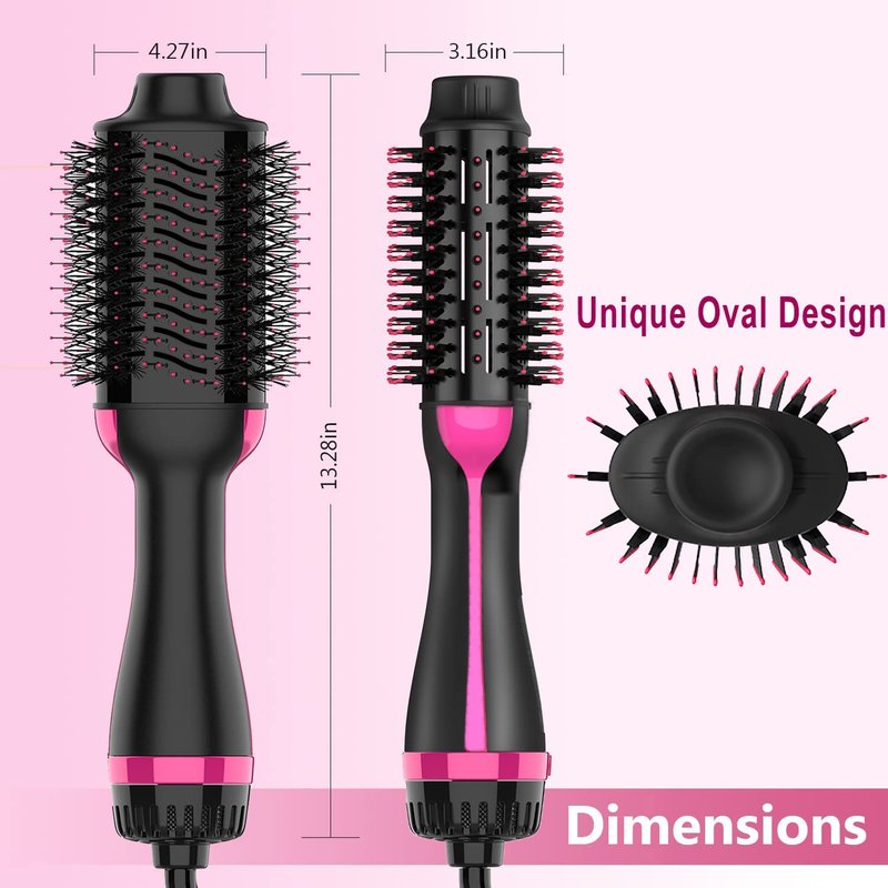 Dimecano Hair Dryer Brush - 4-in-1 Hot Air Styler for Volumizing & Straightening | Black & Pink
