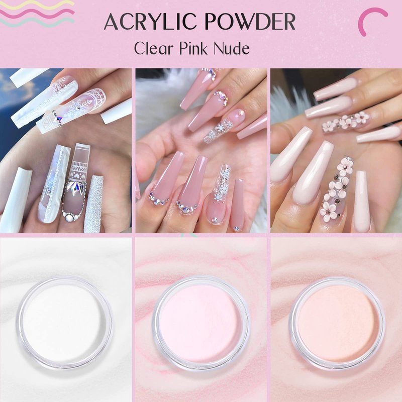SAVILAND Acrylic Nail Kit for Beginners: 30g Clear Acrylic Powder and Liquid Set with Brush Forms Manicure Tools Extension Nails Kit Beginner with Everything for Home DIY Nail Art Salon