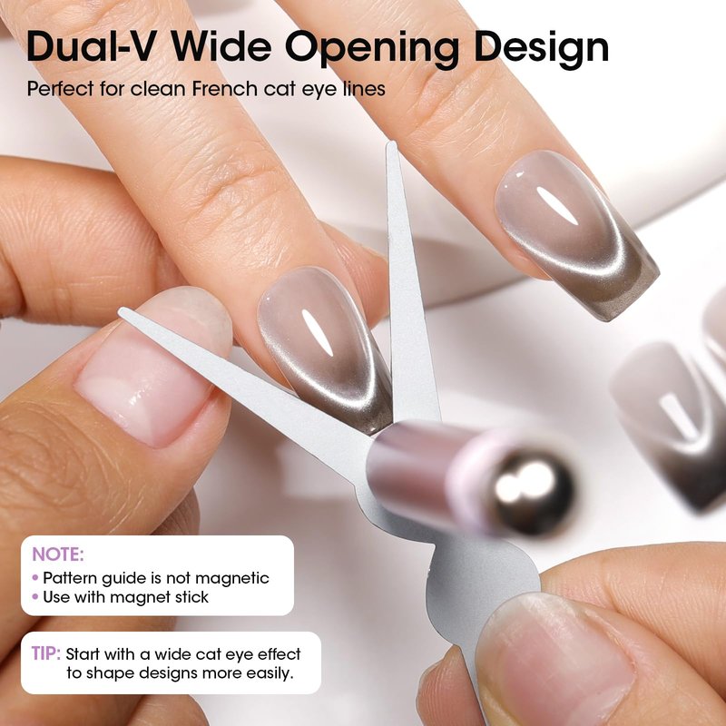 Gellen Cat Eye Magnet for Nails, Strong Magnetic Nail Magnet Set with Double Ended Magnet Pen, 8mm 10mm Ball Magnets, French Tip Cat Eye Guide Plate, Bunny & Heart Design Plates for Gel Nail Polish