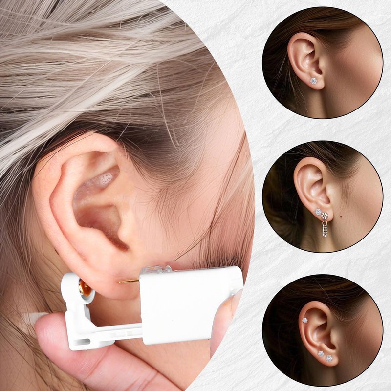 Heygueo 43 Pcs Ear Piercing Kit Disposable,Ear Piercing Gun Kit with Self Earrings and Earrings Needle,Gold Set with Multi-Sized Ears Studs(Gold)