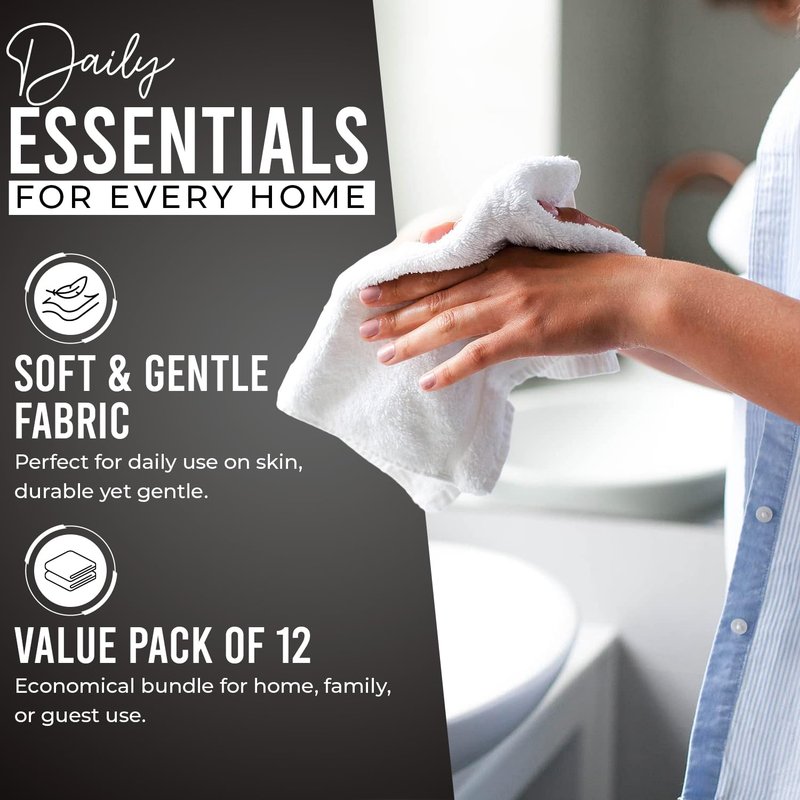 DAN RIVER 12 Pack Wash Cloths for Showering [12x12] - 100% Cotton Washcloths Premium Quality Flannel Face Cloths for Bathroom, Highly Absorbent and Soft Feel Wash Clothes, Black