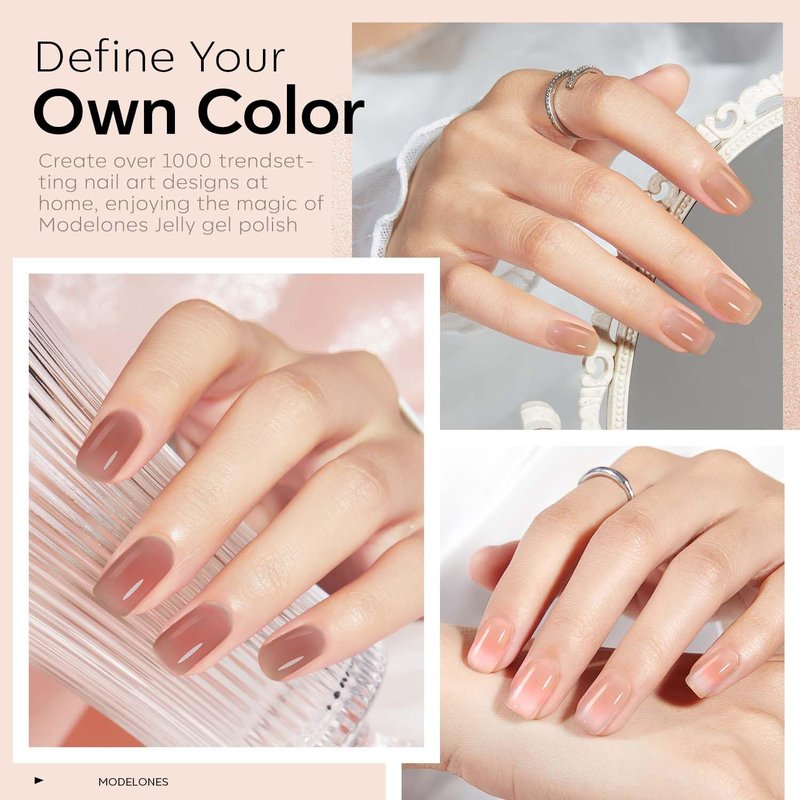modelones Jelly Gel Nail Polish, 6 Colors Fall Nude Brown Pink Gel Polish Neutral Nail Art Design Translucent Soak Off LED Nail Lamp Manicure Salon DIY Girls Women Gift
