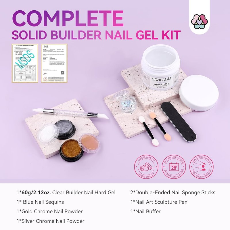 SAVILAND Solid Builder Nail Gel - 60g Non-Sticky Sculpting Gel for 3D Nail Art | DIY Home Salon