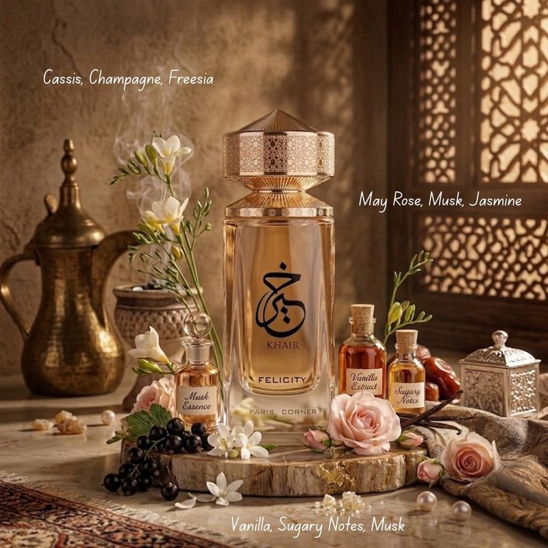 Khair Felicity Perfume - Sparkling Unisex Fragrance with Champagne, Cassis, Rose & Vanilla | 3.4 fl oz