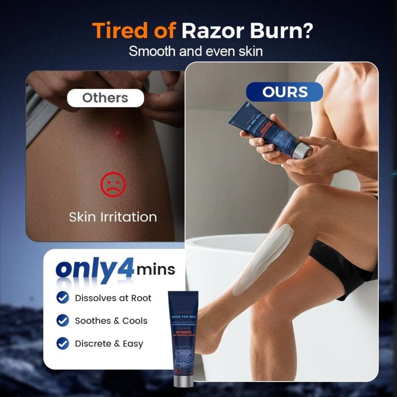 2PCS Men's Hair Removal Cream, Home Hair Removal Cream for Men - Residue-Free & Mark-Free Depilatory Cream, Moisturizing Gentle Formula with Seaweed Extract