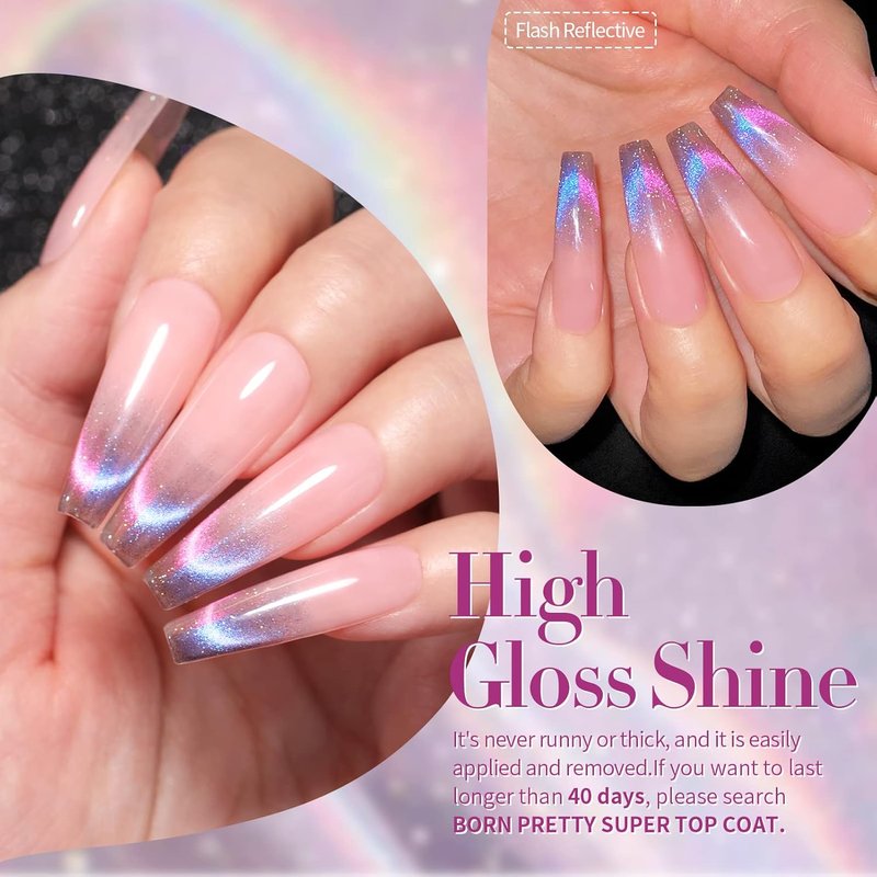 Born Pretty 9D Magnetic Gel Nail Polish Set - Holographic Reflective Glitter | 6 Colors, 7ML Each