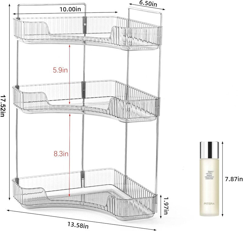 INVSSENE Corner Bathroom Countertop Organizer - 3-Tier Vanity Makeup & Perfume Storage | Smoky Gray