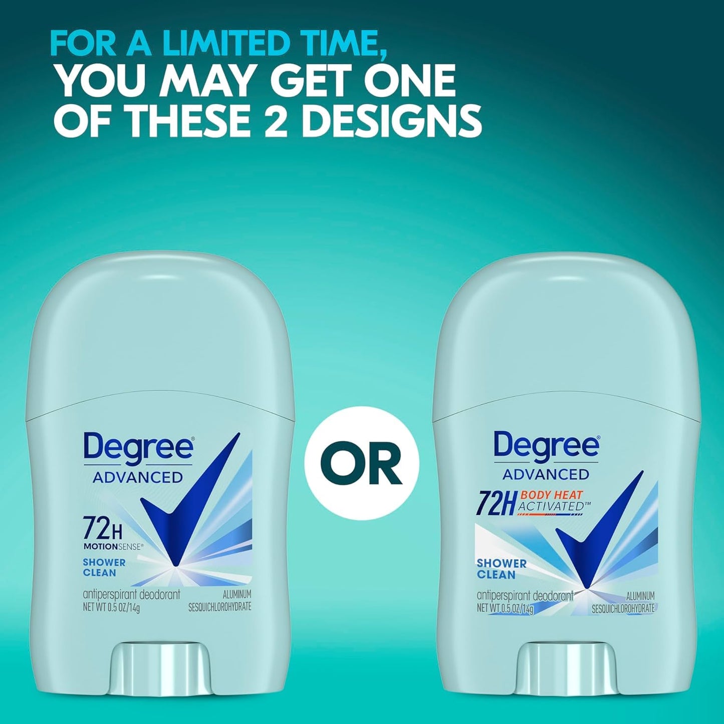 Degree Advanced Antiperspirant Deodorant, Shower Clean 3-Pack – Travel Deodorant for Women, 72H Protection, 0.5 Oz Ea