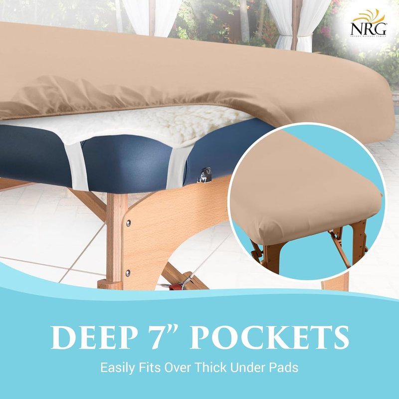 NRG Deluxe Flannel Fitted Massage Table Sheets - Natural Double Brushed 100% Cotton - Medium Size, 200 Thread Count