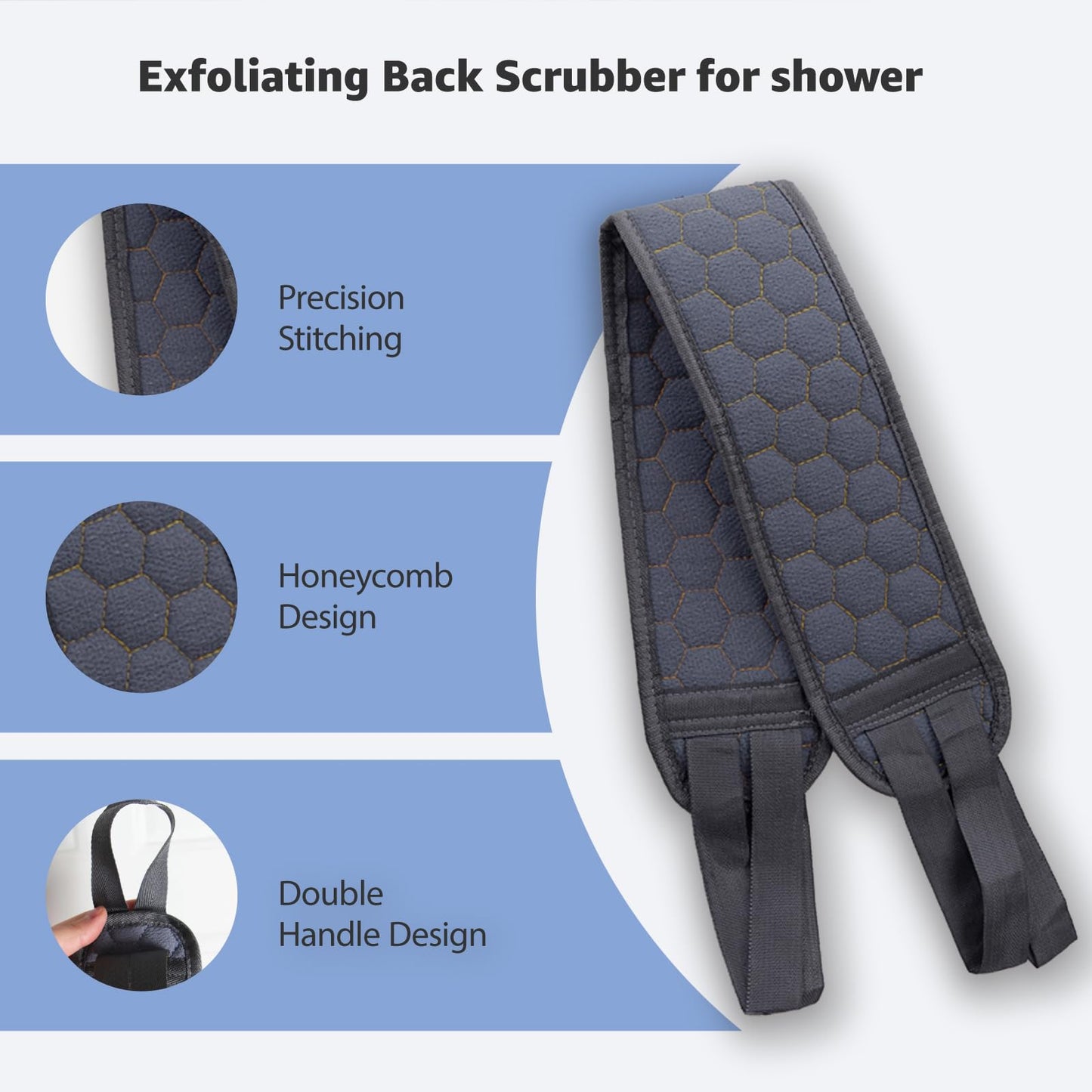 XNXA Back Scrubber for Shower with Handles, 40 Inch Extra Long Double-Sided Exfoliating Bath Strap, Textured Body Washer with Extended Reach for Deep Cleaning (Grey)