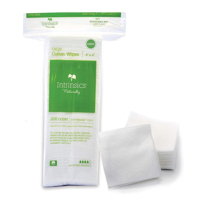 Intrinsics Large 4x4 Cotton Squares (200 Count) | 4-Ply Cotton Pads for Face & Makeup Removal | Lint-Free Facial Cleansing Pads & Face Pads for Toner | Hypoallergenic and 100% Pure Cotton