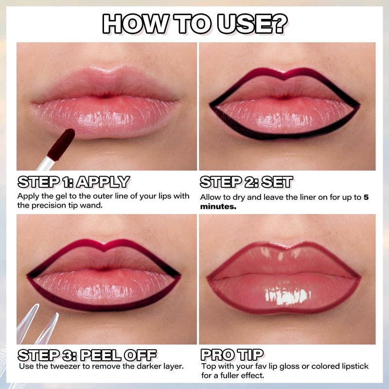 Cilrofelr Peel Off Lip Liner Stain, Long Wear Tattoo Lip Liner with Tweezer, Peel Off Lip Stain with Matte Finish, Long Lasting, Waterproof, Transfer-proof, Highly Pigmented Color (Berry)
