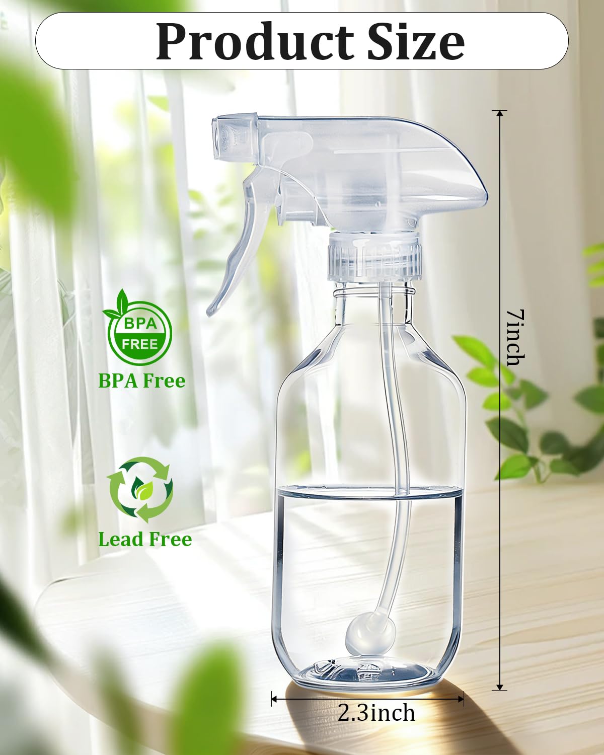 TERESRY 2 Pack 360° Spray Bottles, 10 oz Plastic Small Containers with Adjustable Spray Nozzles, Spray Bottles for Hair, Cleaning Solutions, BBQ and Plants Clear