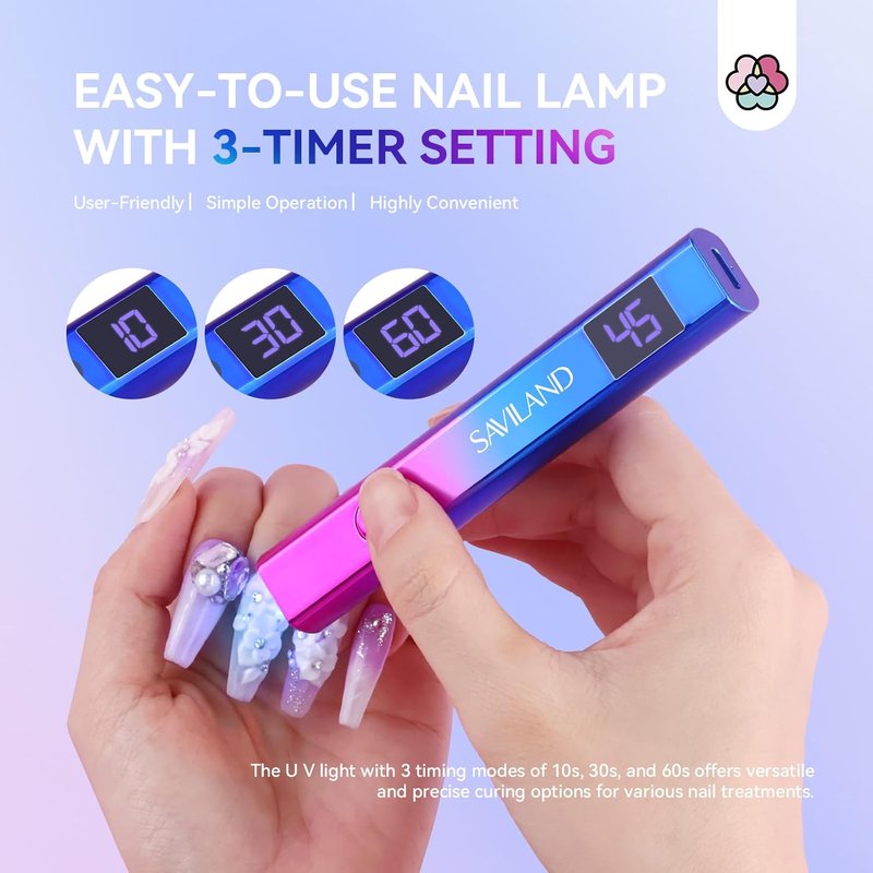 Acrylic Nail Kit with Mini Nail Lamp - Clear & Nude Pink Powder Set | 12W Light for Home DIY Manicure