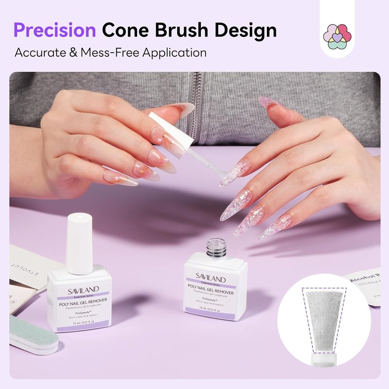 SAVILAND Poly Gel Nail Remover Kit: 2PCS Fast Gel Remover for Nails, Easy & Gentle No Need Soaking or Wrapping, Gel Remover Kit with Cuticle Oil Pen and Scraper for Professional Nail Remover Kit Tools