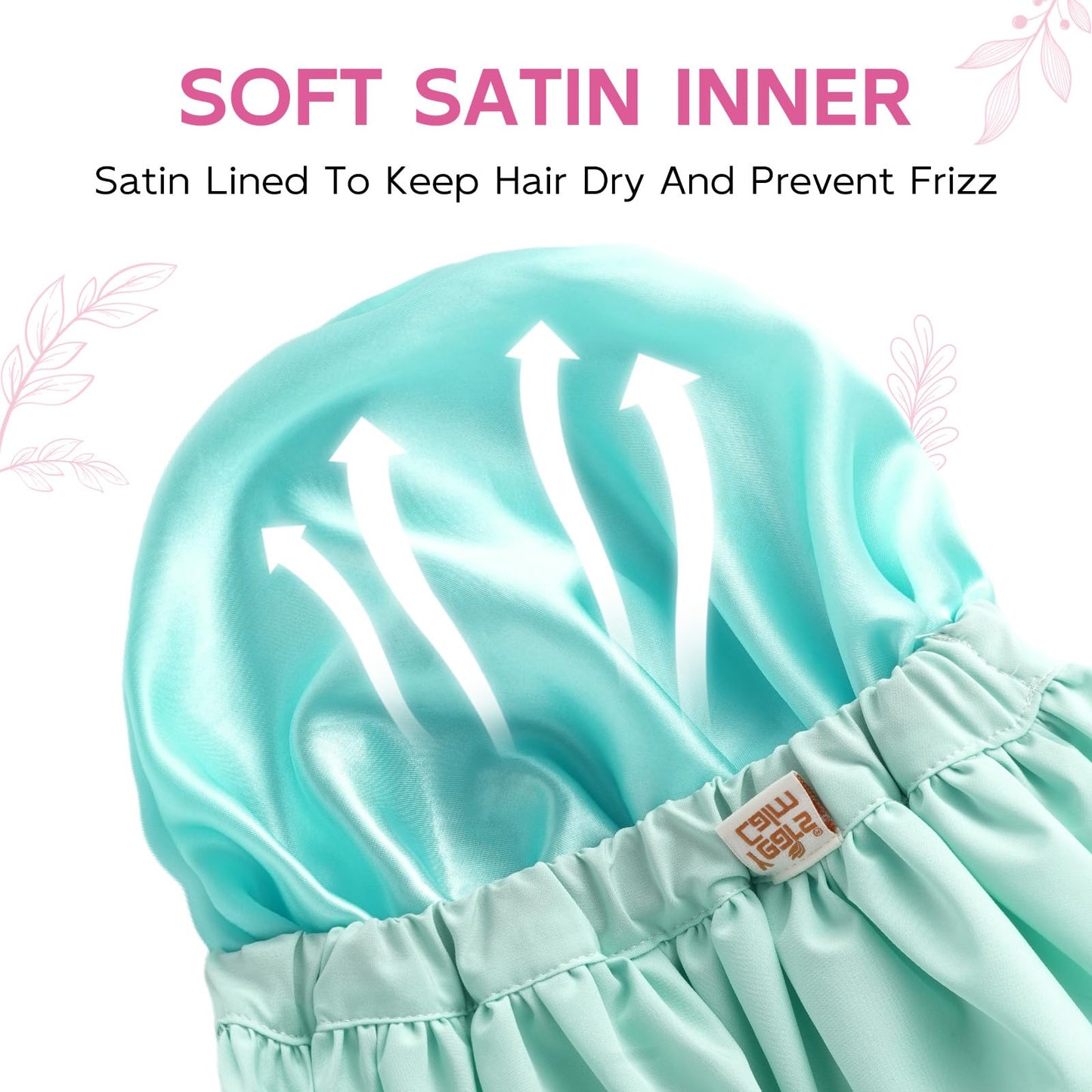 Years Calm Luxury Shower Cap for Women, Color Changing Shower Cap Reusable Waterproof, Flexi Satin Lined, Stylish Hair Cap for Shower, Washable Elastic Band Bath Cap for Long Hair, Braids (Aqua)