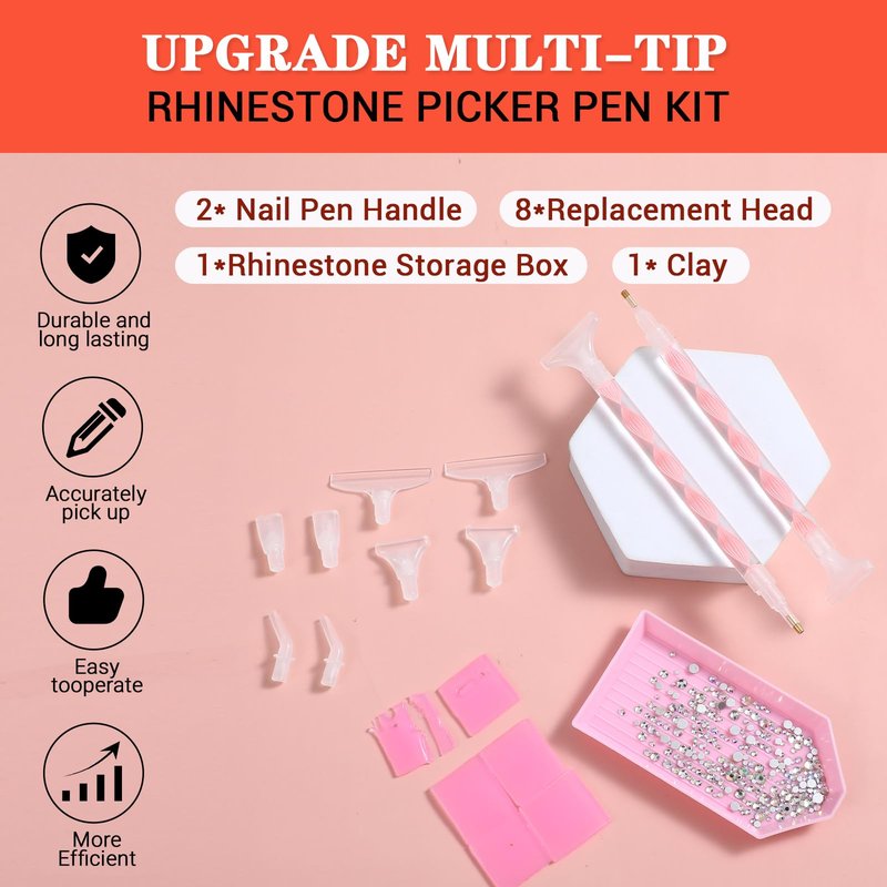 KFHENSOMR Rhinestone Pickup Tool Set: 2 Pcs Rhinestone Picker Handles Dual-Ended Rhinestones Applicator Dotting Tool Pen Shiny Diamond Dot Drill Pen for DIY Home Nail Salon
