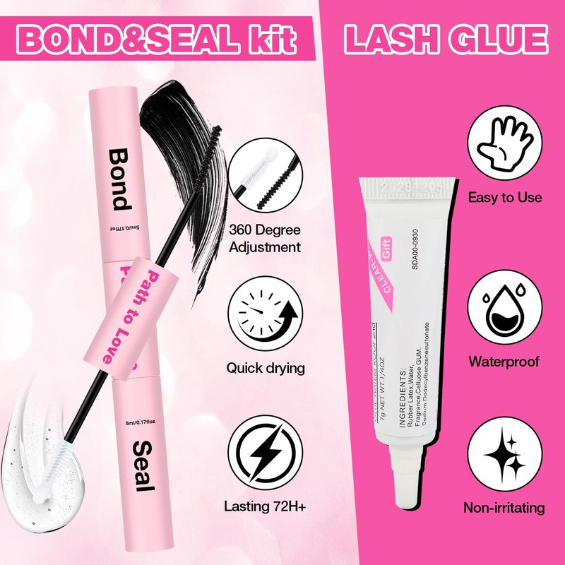 Skiennix Lash Cluster Glue Set - 150H Strong Hold Waterproof Adhesive | 2x5ml + 1x0.24oz for DIY Lashes