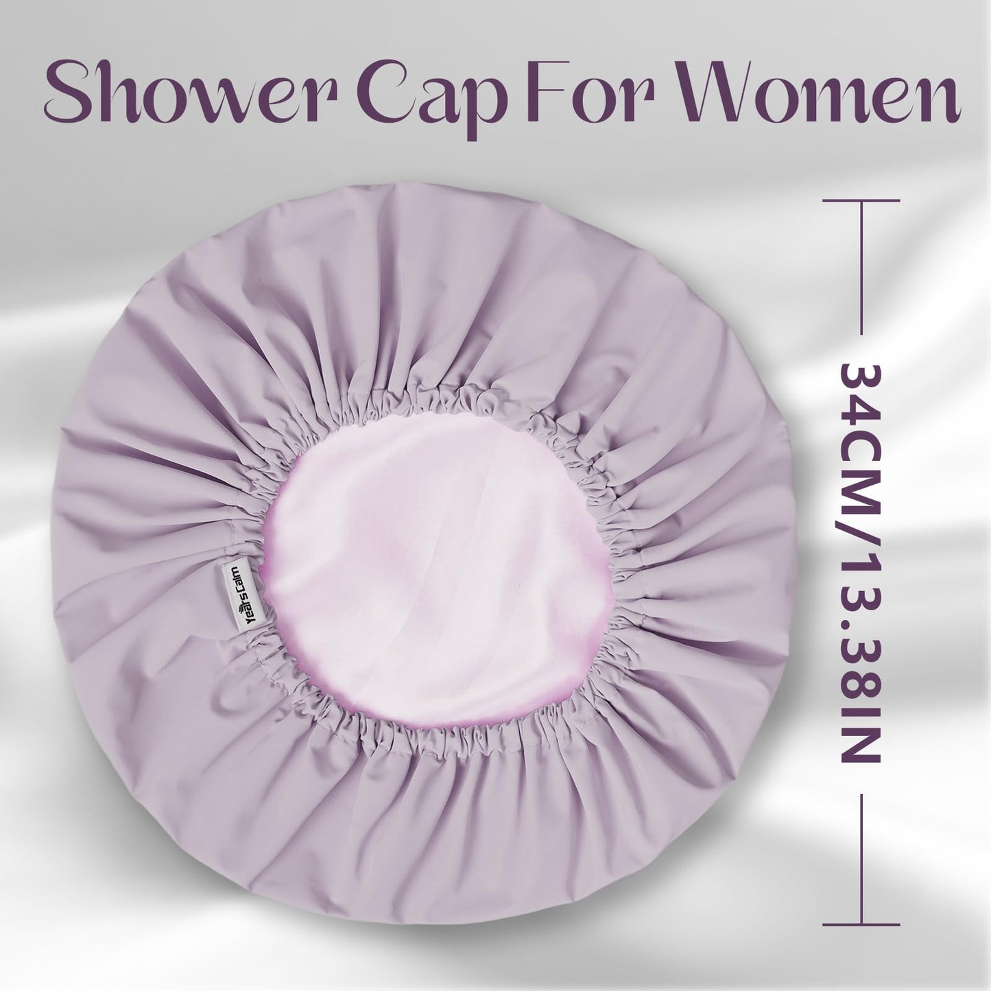 Years calm Shower Cap Reusable Waterproof, Double-Layer Hair Cap for Women, with Elastic Band, Ideal for Shower, Spa, Travel & Cleaning (Light purple, One Size)