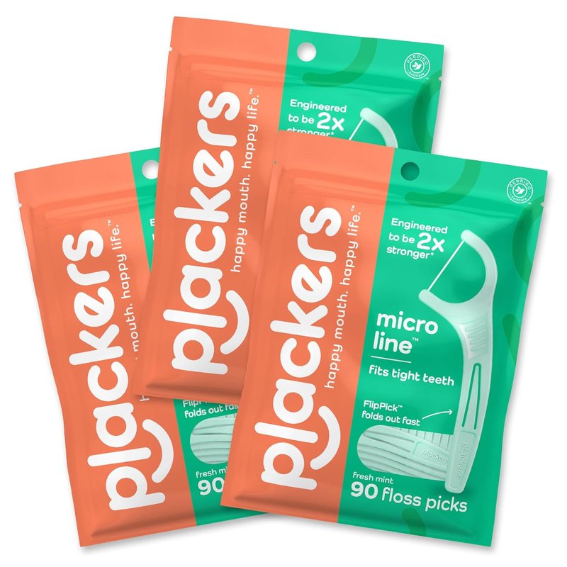 Plackers Micro Mint Dental Floss Picks - Fresh Mint Flavor | 90 Count Pack of 3