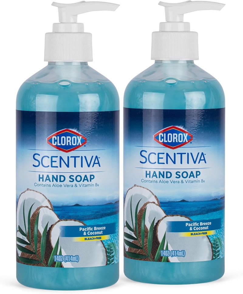 Clorox Scentiva Liquid Hand Soap - Pacific Breeze & Coconut Scent | Bleach-Free, Aloe Vera, 14 Fl Oz - 2 Pack