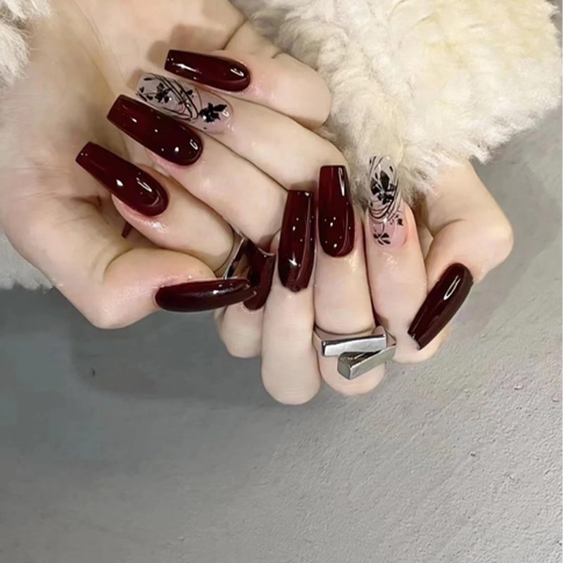 COSMOO 15ml Dark Red Quick Dry Nail Polish, Brown Red Chip-Resistant Nail Lacquer for Nail Art
