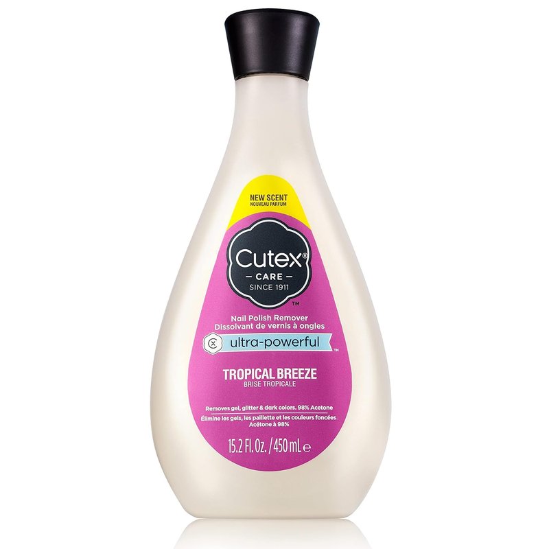 Cutex Gel Nail Polish Remover - Ultra-Powerful Formula for Glitter & Dark Colors | Tropical Breeze Scent, 15.2 Fl Oz