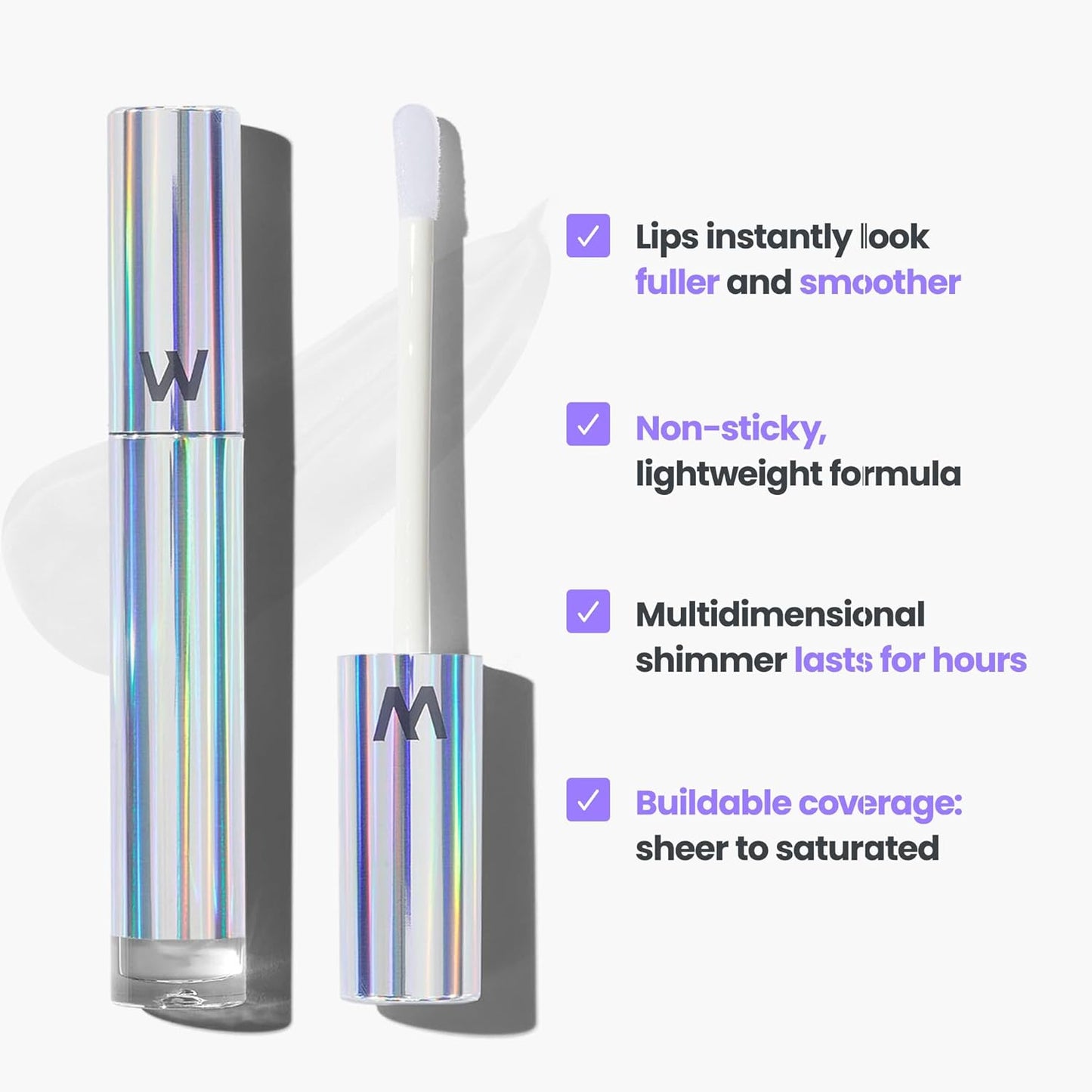 Wonderskin Lip Gloss - Hydrating Clear Glitter Lip Gloss for High Shine Finish | 0.15 oz