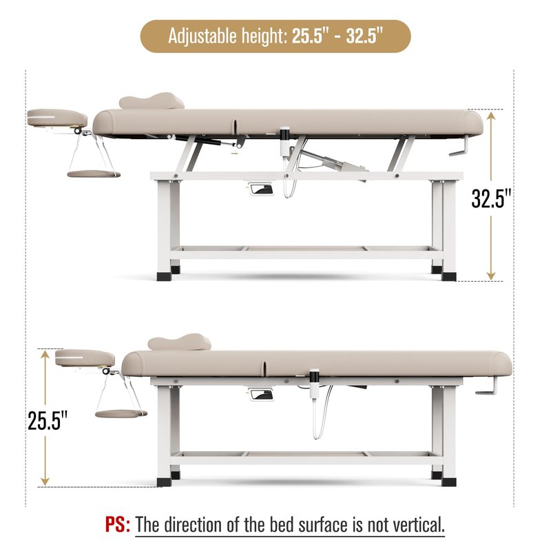 pouseayar Heating Function Heavy Duty Electric Stationary Massage Table with Backrest Adjustable and Storage Space for Treatment/Medical Spa/Facial/Beauty/Massage Bed - 30 x 75 - Beige Gray