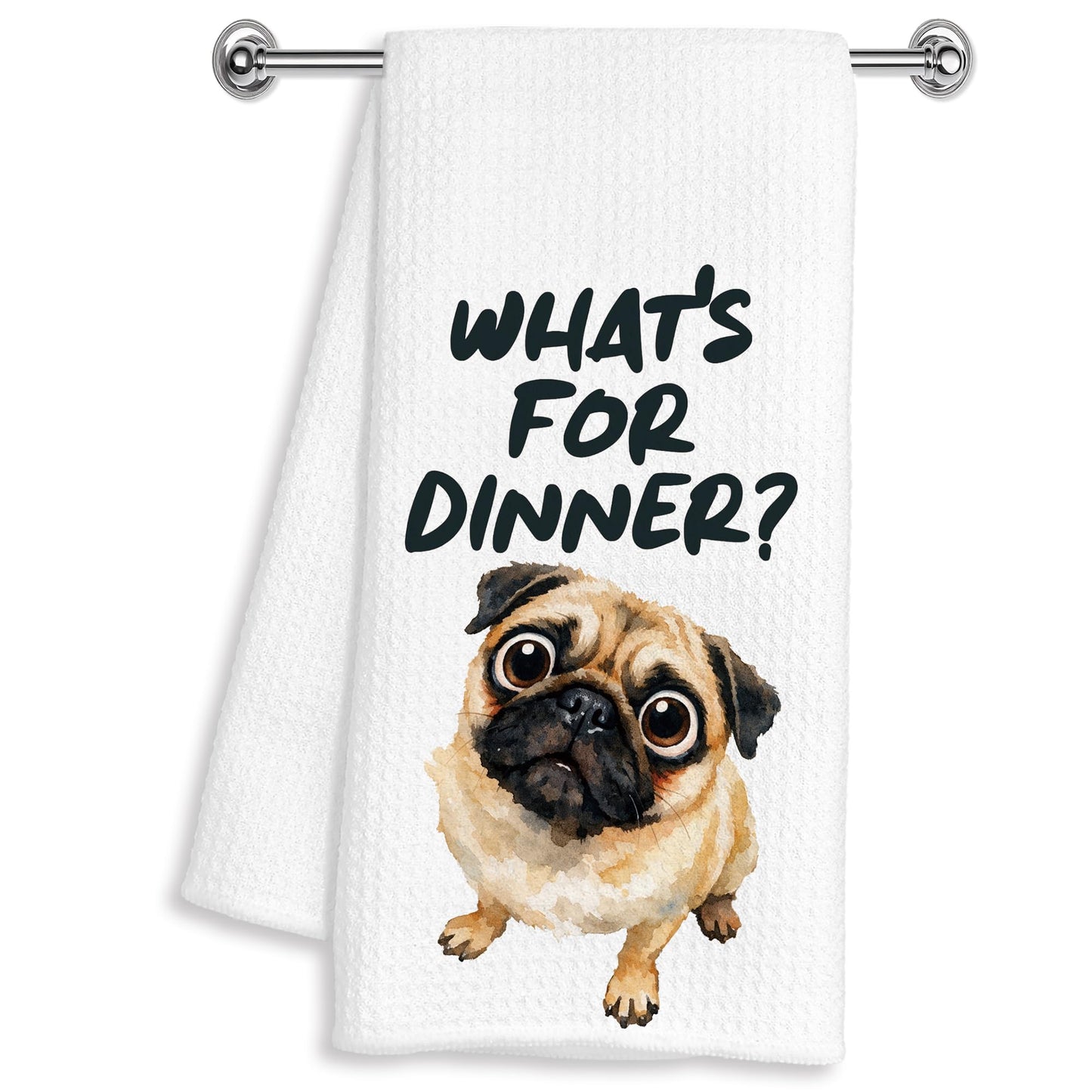 YXYBF Pug Gifts Hand Dish Tea Towels for Kitchen Decor 16x24 Inches, Gifts for Pug Lovers, What's for Dinner Funny Dog Kitchen Towels Decorative
