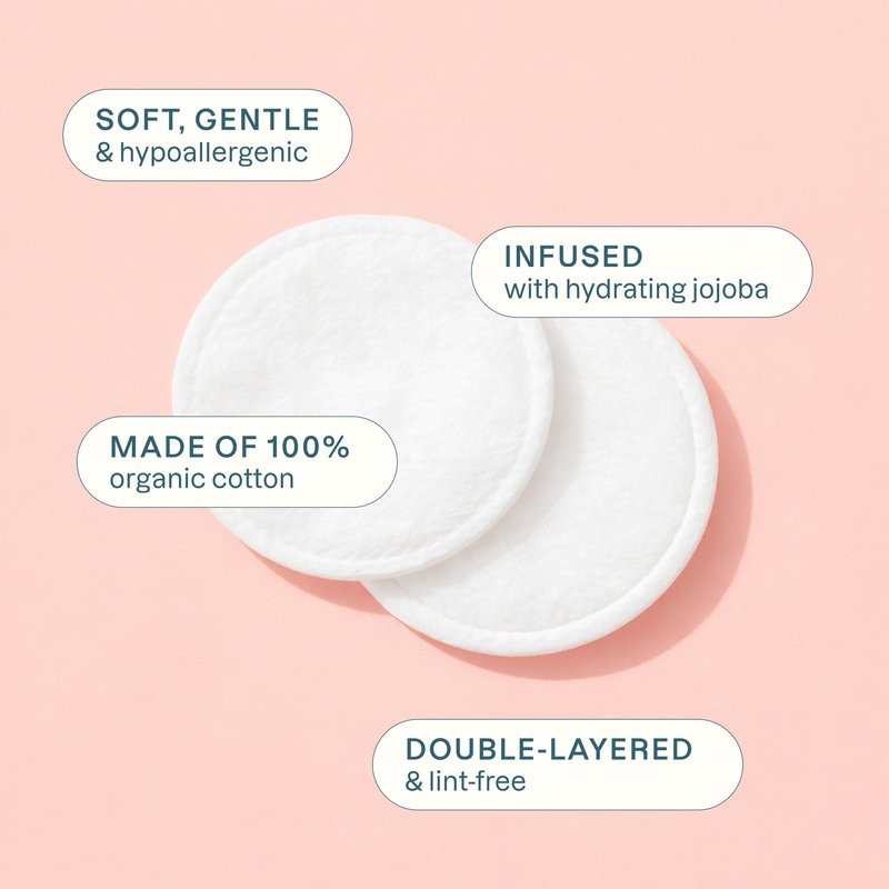 Cliganic Organic Cotton Rounds - Jojoba Oil Infused (300 Count) - Makeup Remover Pads, Hypoallergenic, Lint-Free | 100% Pure Cotton