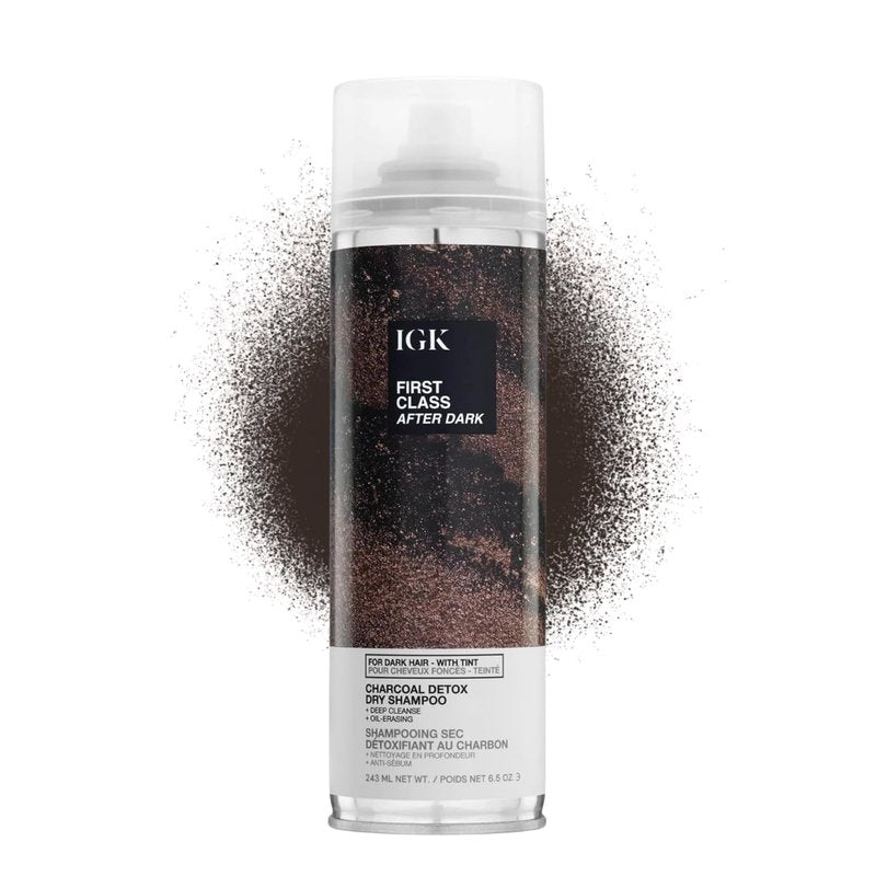IGK First Class After Dark Charcoal Detox Dry Shampoo for Dark & Brunette Hair | Brown Tint No White Residue Spray Adds Volume + Texture | Oil Absorbing & Odor Eliminating Formula | 6.5oz