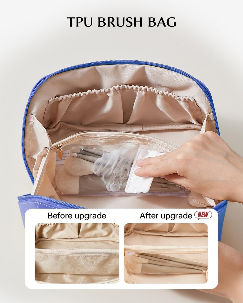 EACHY Travel Makeup Bag, Cosmetic Bag for Women, Waterproof Toiletry Bag with Handle, Large Capacity Makeup Organizer with Brush Compartment for Vacation & Everyday Use