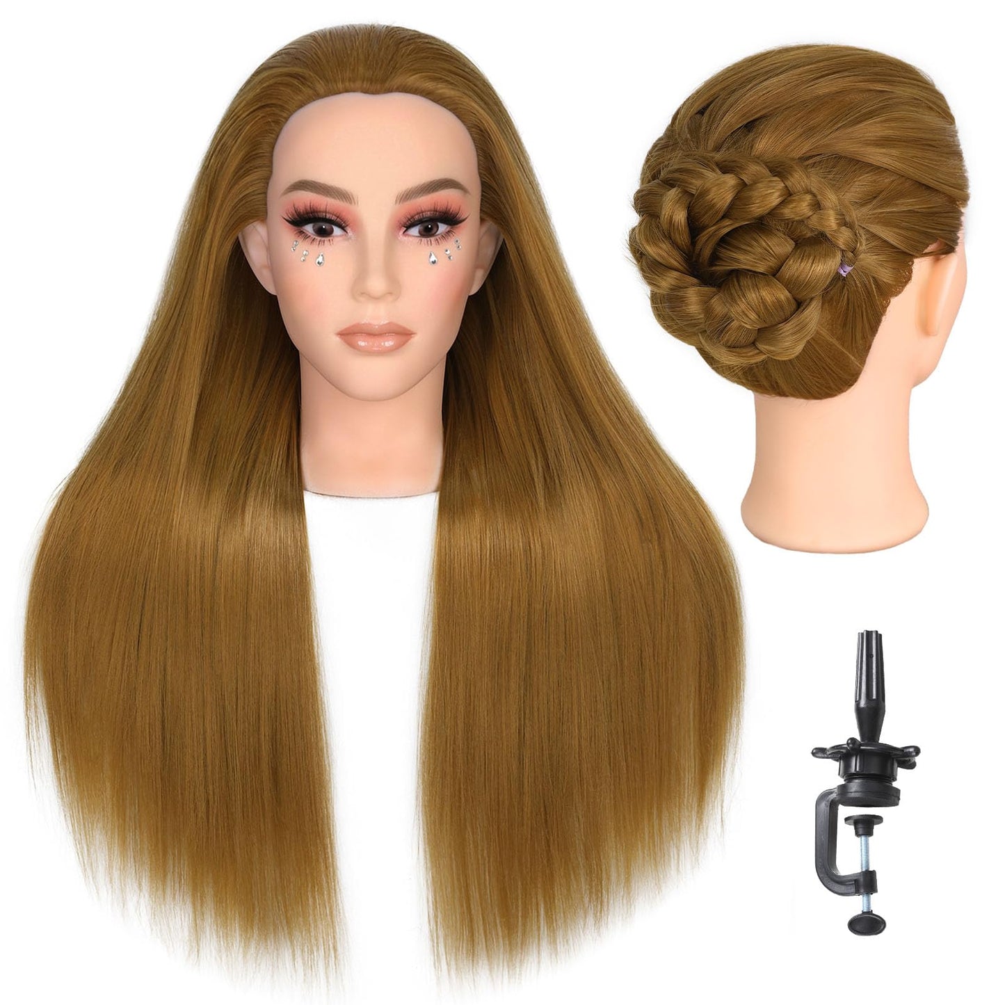 WIGNEE Professional Cosmetology Mannequin Head with Unique Realistic Face – Heat Resistant Synthetic Hair for Cutting & Styling Practice, Makeup-Friendly Training Head with Low Shedding, 26 Inch(27)