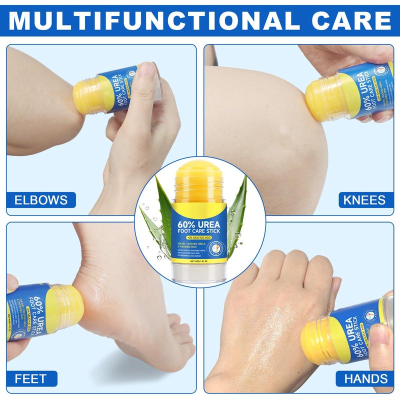 60% Urea Cream Stick with 2% Salicylic Acid, Maximum Strength Foot Cream Stick for Dry Cracked Heels & Calluses, Rapidly Softens Thick Skin - Non-Greasy & Fast Acting - 2-Day Visible Results