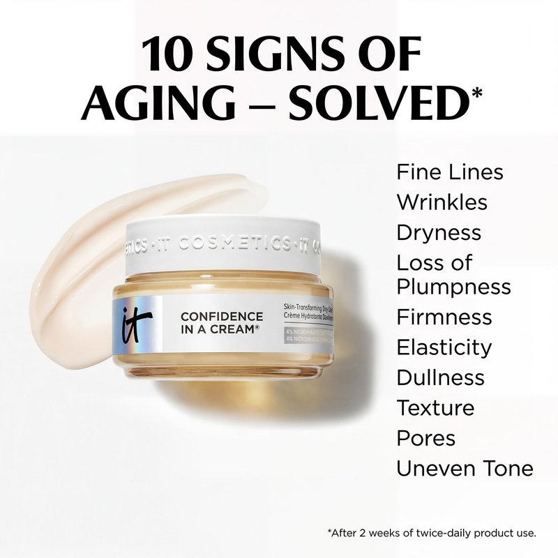 IT Cosmetics Confidence in a Cream - Anti Aging Face Moisturizer, Visibly Reduces Fine Lines & Wrinkles, Up To 48H Hydration, Repairs Skin Barrier, Squalane & Ceramides - 2 fl oz