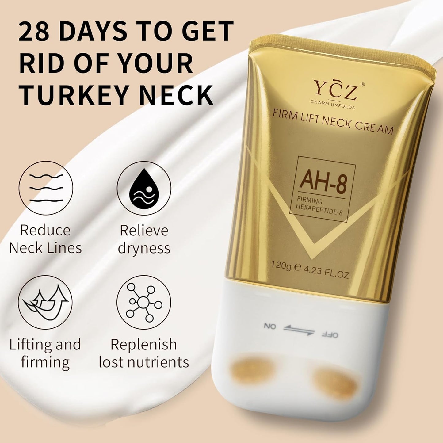 Ycz AH-8 Neck Firming Cream with Roller for Crepey Skin Body Care Comfort, Moisturizing, Anti-Aging Neck Cream with Peptide, Collagen, Smooths Wrinkles & Fine Lines Skin Care Skin Repair