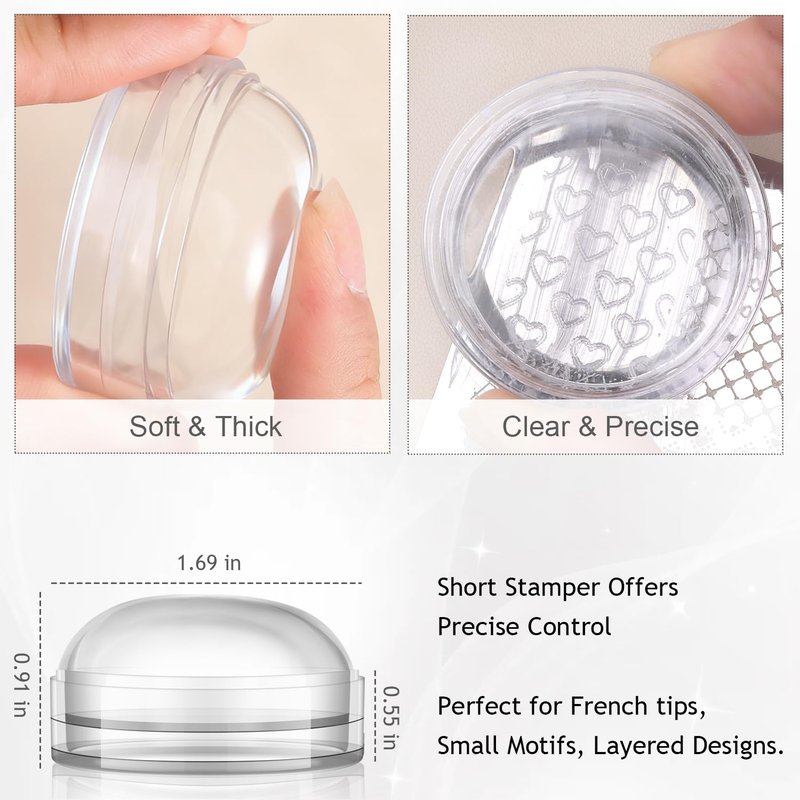 Skiennix 2-in-1 Jelly Silicone Nail Art Stamper - Detachable Tool with Scraper for Gel Polish & French Tips (Silver)