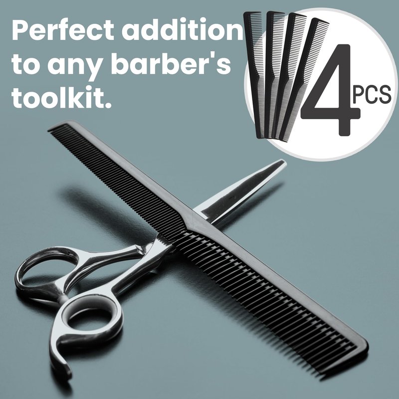 Premium Carbon Fiber Barber Combs - 4 Pack - Heat Resistant Barbers Comb, 7.3 Inch - Ideal for Home and Professional Use, Taper