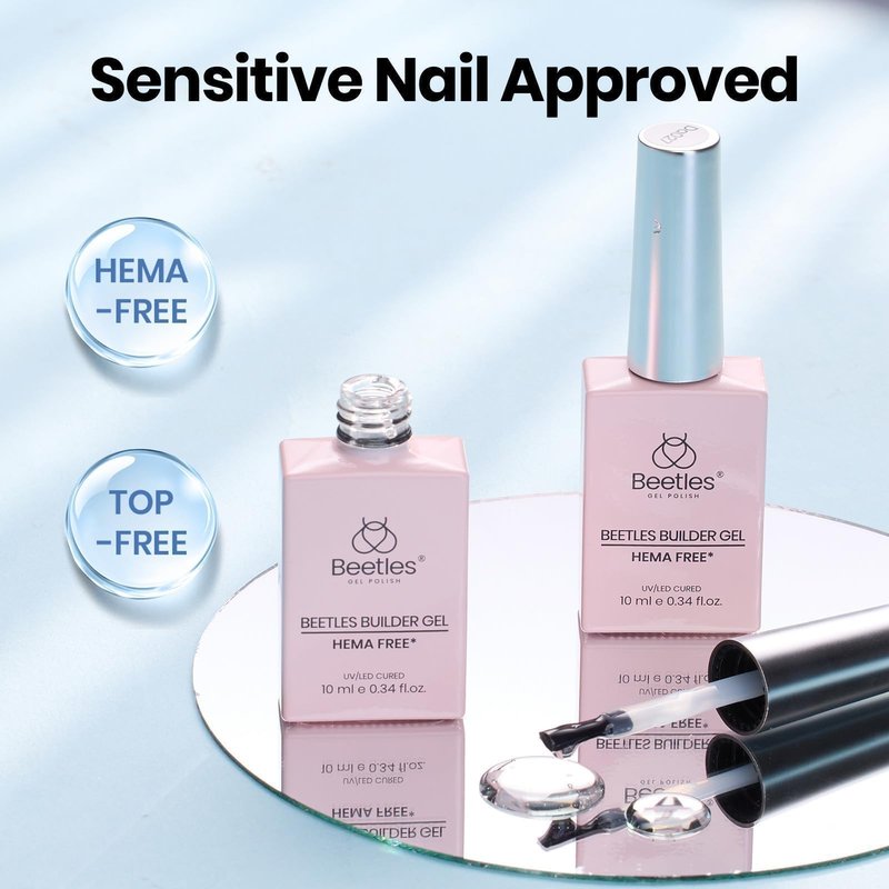 Beetles Builder Gel for Nails 2Pcs, 7 in 1 Clear Building Gel Set HEMA-FREE & TPO FREE with Nail Brush, for Strengthening Natural Nail Apex & Extension DIY Salon at Home,UV LED Lamp Cured