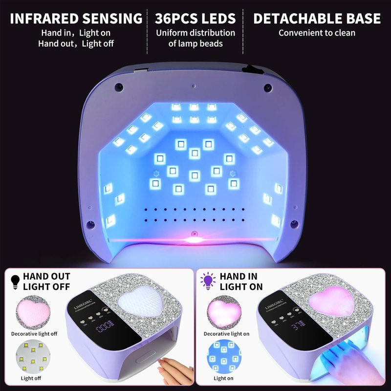 LIMEGIRL UV LED Nail Lamp Kit - Fast Curing Gel Polish Dryer with 4 Timer Settings | Cordless & Rechargeable