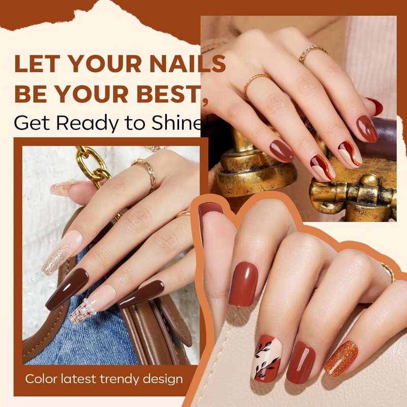 modelones Gel Nail Polish Set, 6 Colors 2026 Winter Neutral Nude Brown Gel Polish Maroon Caramel Burgundy Champane Gold Glitter Nail Polish Cherry Mocha Soak OFF LED DIY Kit Gift