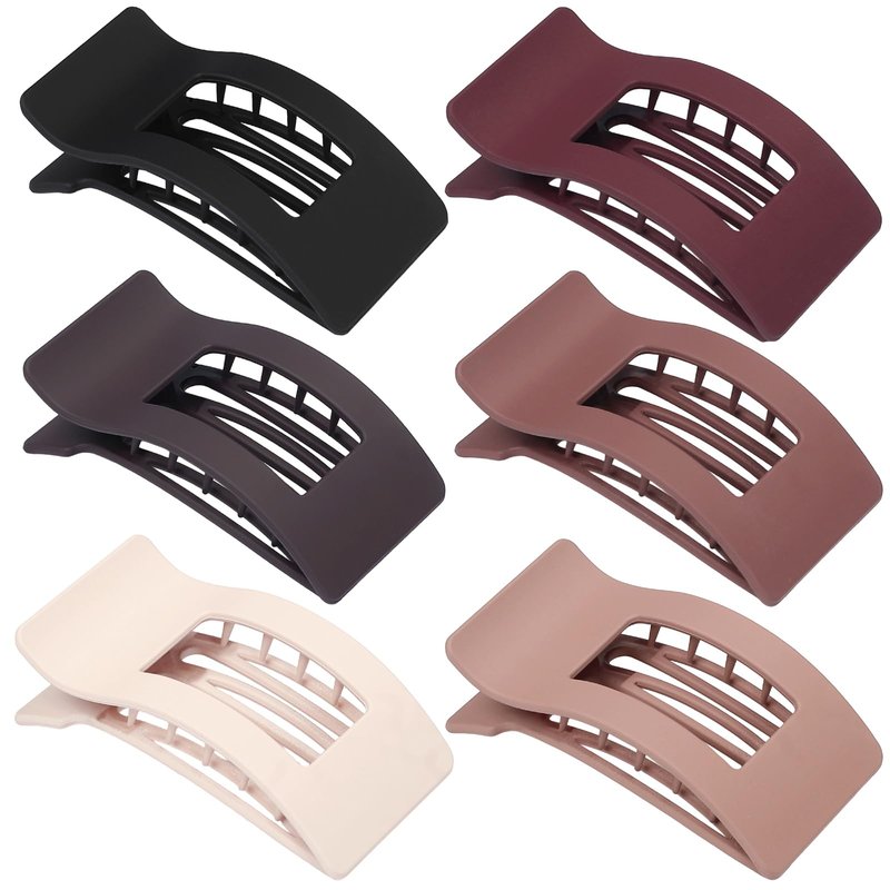 Artchita French Flat Hair Clips for Women 6pcs Hair Claw Clips for Thick or Thin Hair Matte Claw Clips for Girls Barrettes Non-Slip Strong Hold Hair Accessories for Women (Brown Scarlet)