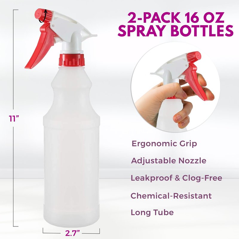 DilaBee – Empty Plastic Spray Bottle – Spray Bottles for Cleaning Solutions - 100% Leak Proof with Mist Stream and Off Trigger Settings - for Home, Garden, and More (32 Ounce - 2 Pack)