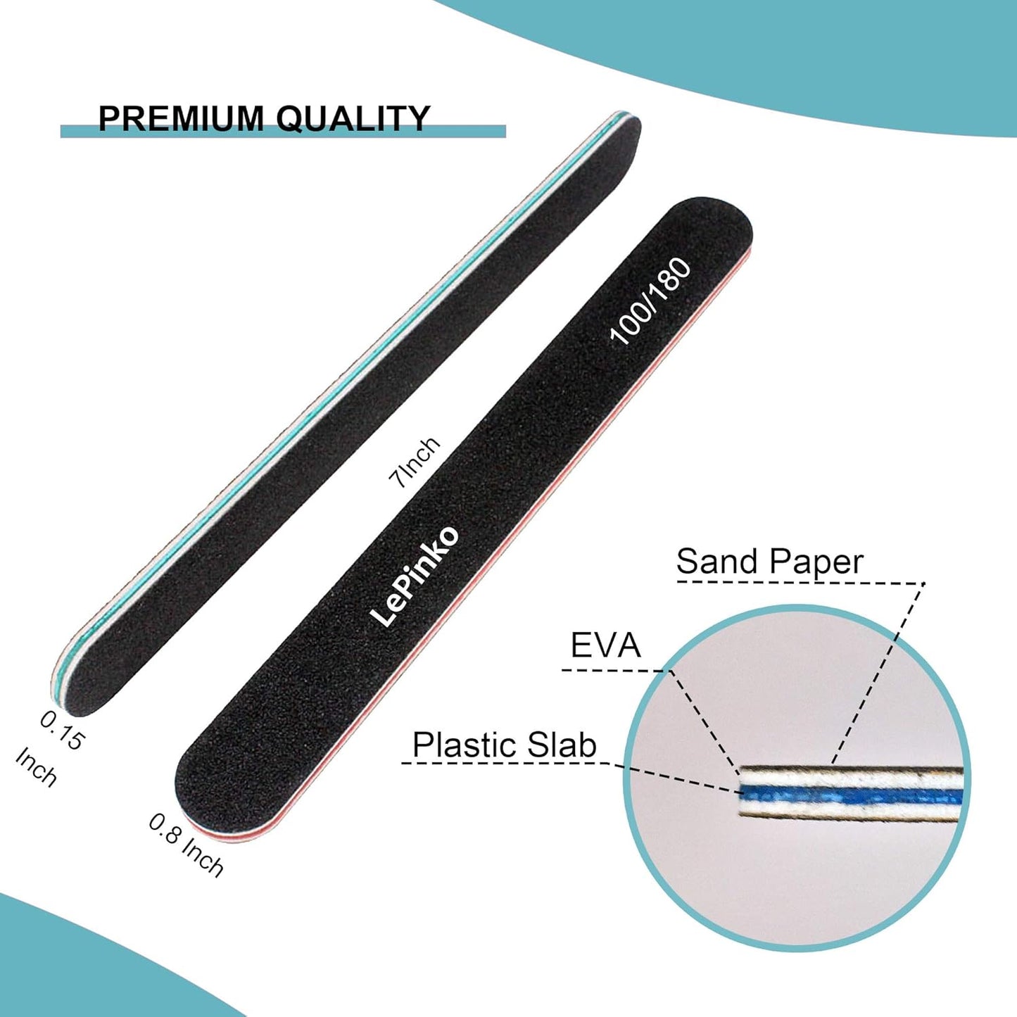 Skiennix Nail File Set - 10PCS Double-Sided 100/180 Grit Emery Boards for Professional Manicure & Pedicure | Washable Tool for Acrylic & Gel Nails