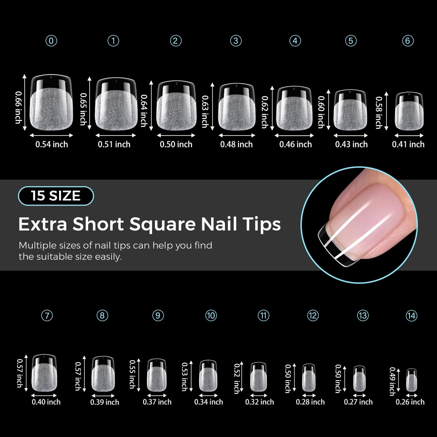 TOMICCA Extra Short Square Nail Tips 240Pcs 15 Sizes Pre-shaped Nail Extension for Gel Tips, Ultra Matte Acrylic Fake Nails for Beginners and Professionals, Home DIY Nail Salon, Wedding