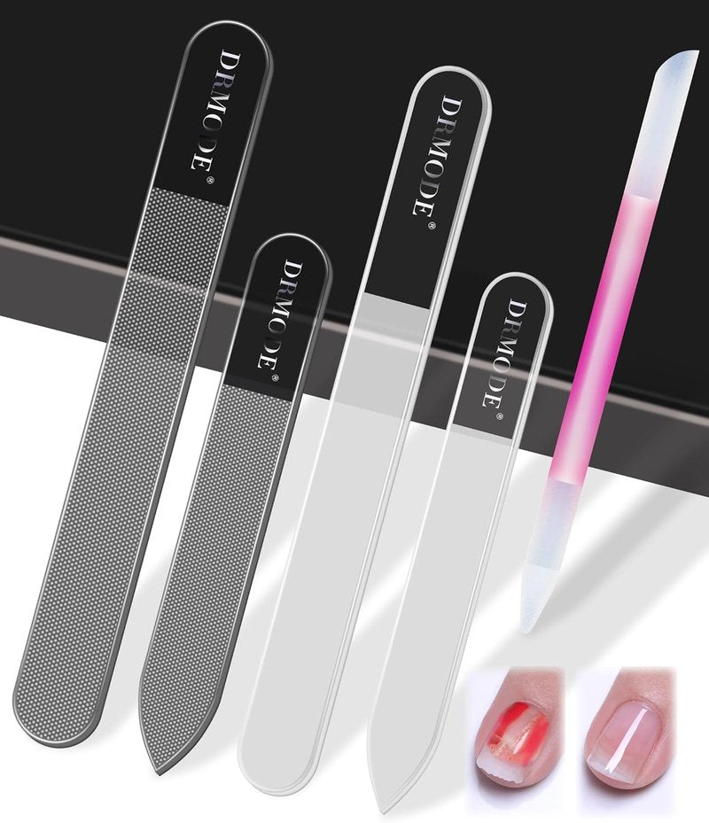 Skiennix Glass Nail File Set - 5PCS Nail Buffer & Shiner Kit for Natural & Acrylic Nails
