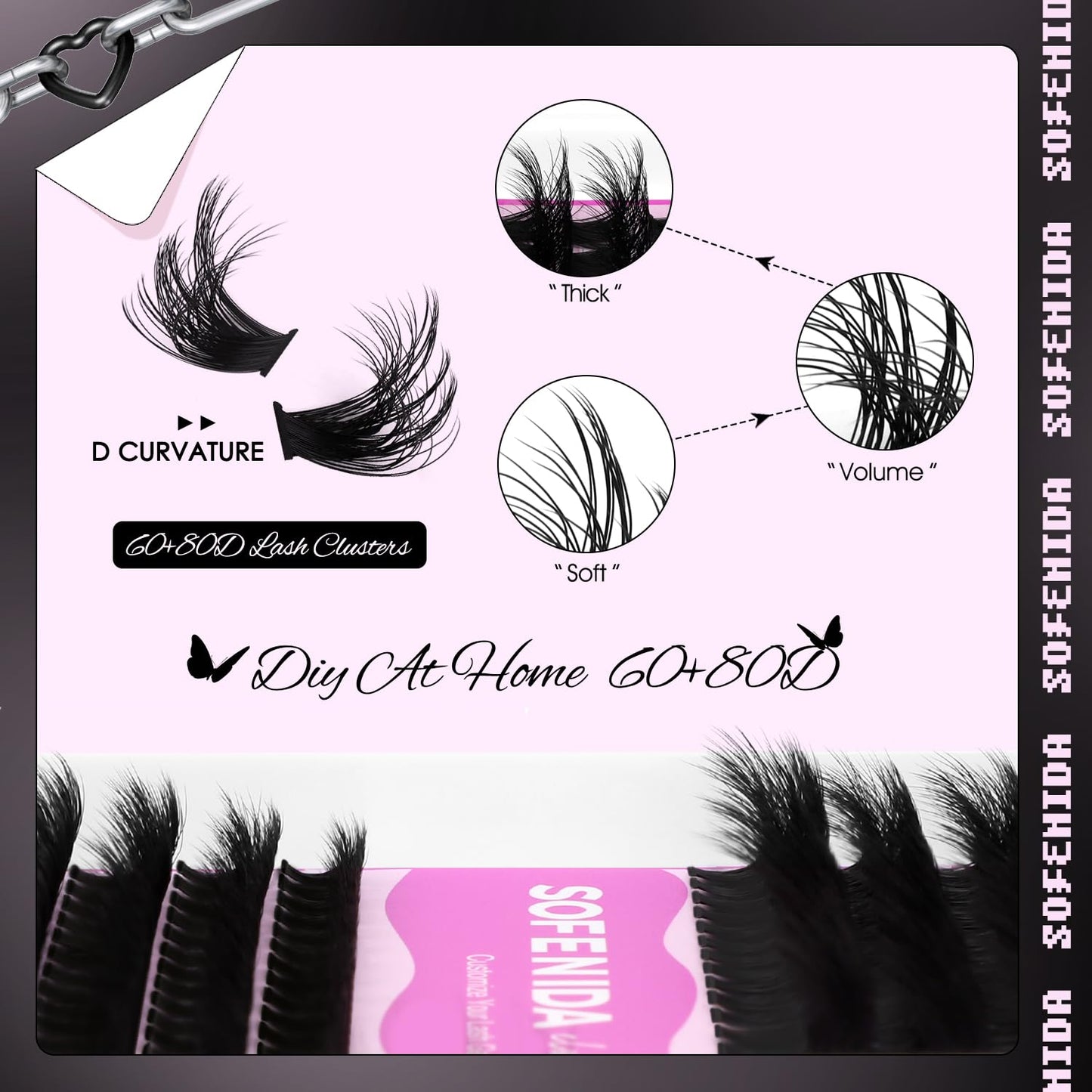 SOFENIDA Lashes Clusters Thick Lash Cluster 10-18mm Volume Eyelash Clusters D Curly Cluster Eyelash Extensions 3D Wispy Lash Clusters DIY Wispy Lash Clusters(60D 80D-10-18MIX Lashes)