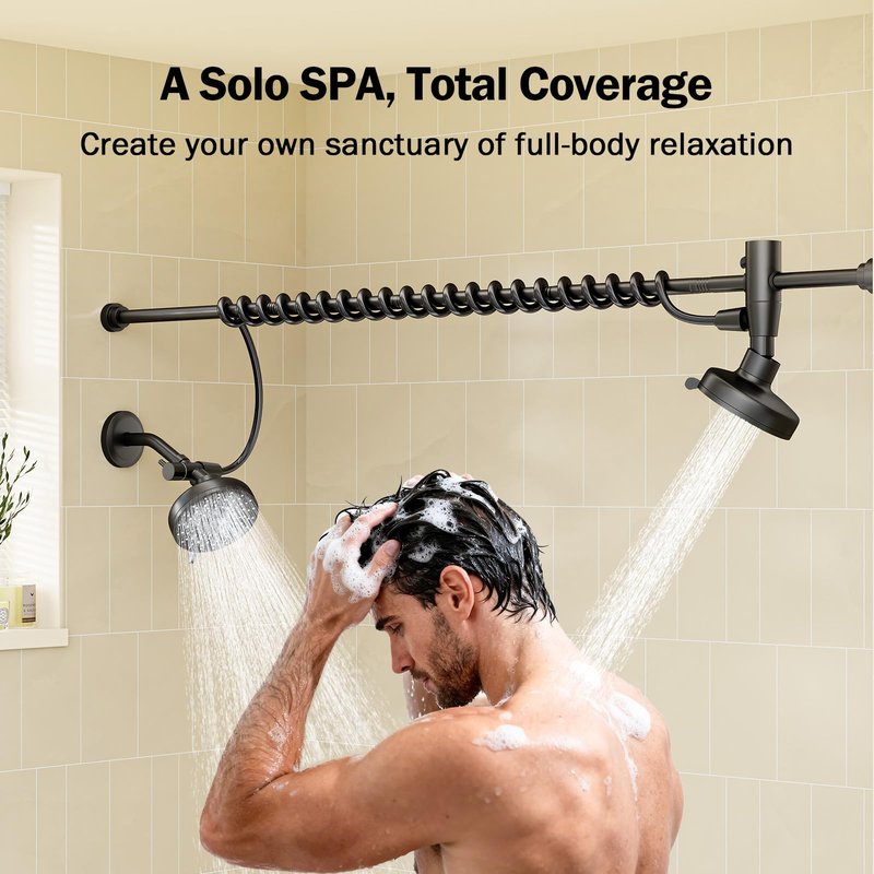 Dual Shower Head with Original Adjustable Slider, High Pressure Double Shower Head for Two People Rod, 2 Showerhead System for Couples, Renter-Friendly, SPA-Like, Gift for Women Men, Black