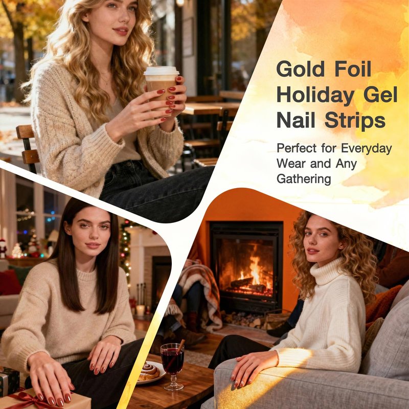SIUSIO 3pcs Semi Cured Gel Nail Strips Burgundy Red with Gold Glitter, UV Press On Gel Nail Wraps for Women Girls DIY, Easy Apply & Remove, Valentine’s Day & Christmas Nail Art